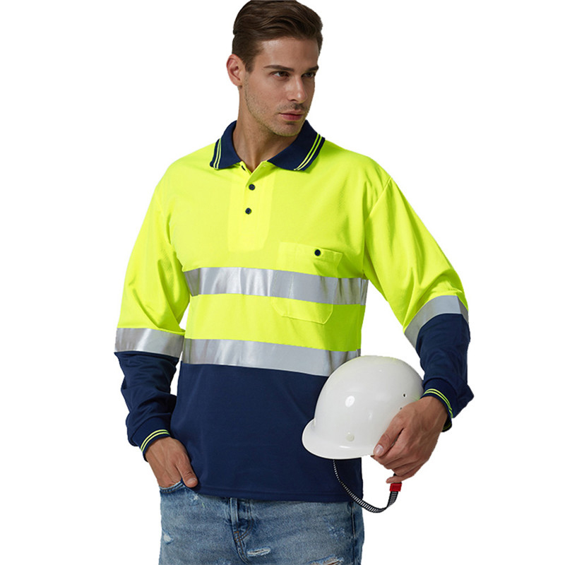 Hi Vis シャツ長袖高視認性安全作業ポロ Tシャツ吸湿発散性生地反射 Tシャツポロシャツ