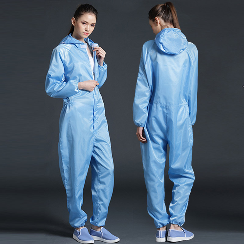 ユニセックスワンピースカバーオール制服クリーン服フード付きクリーンルーム衣類クリーン防塵帯電防止服作業保護