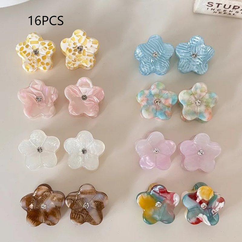16 個セットミニヘアクリップ女性のためのガールピンアクセサリー韓国のかわいい花頭飾りカニ主要なファッションメイクかわいい甘い