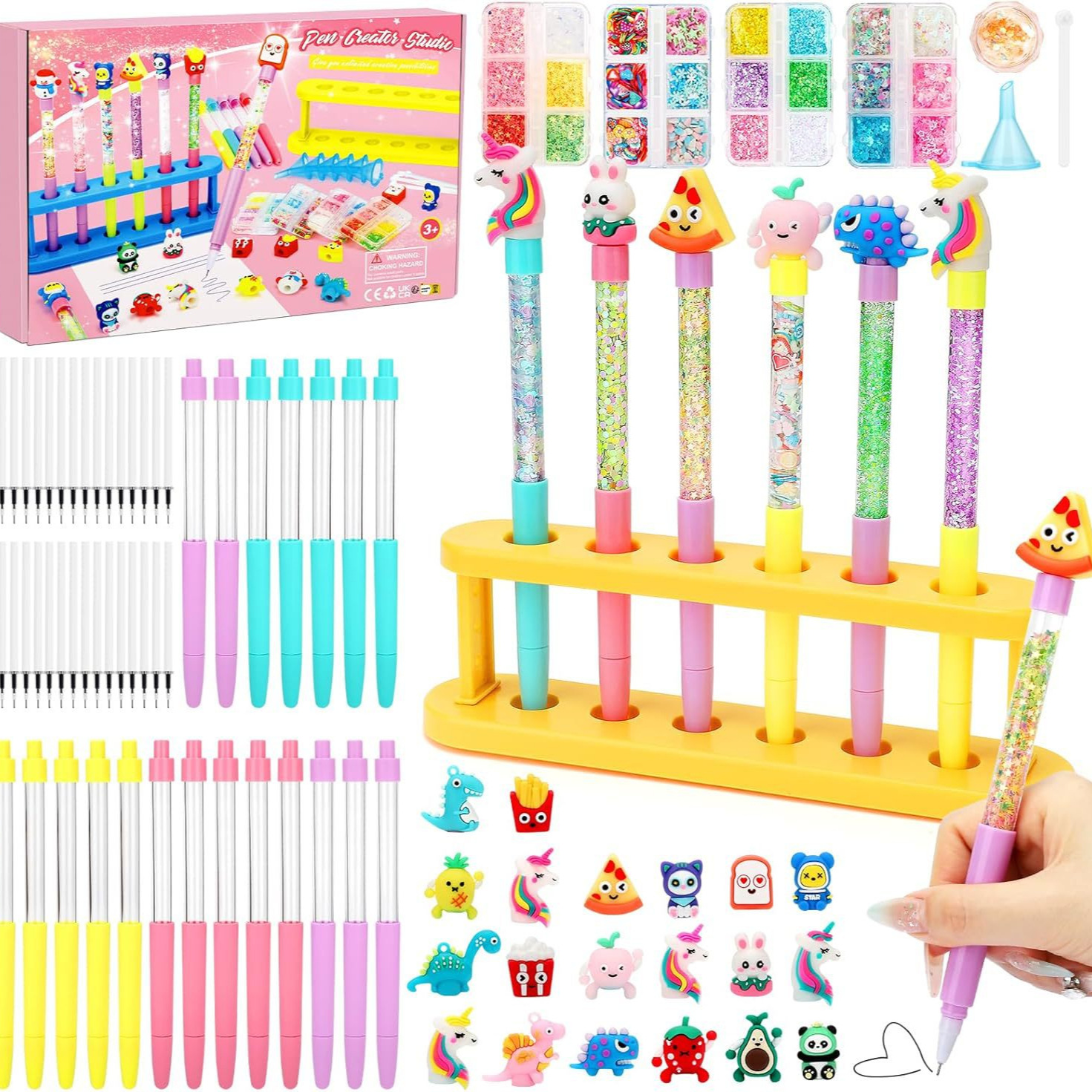 DIY グリッターペン作成キットキッズクラフト用品 80 ピース手作りアートセットメイク 16 ペン漫画の装飾誕生日ギフト女の子のための