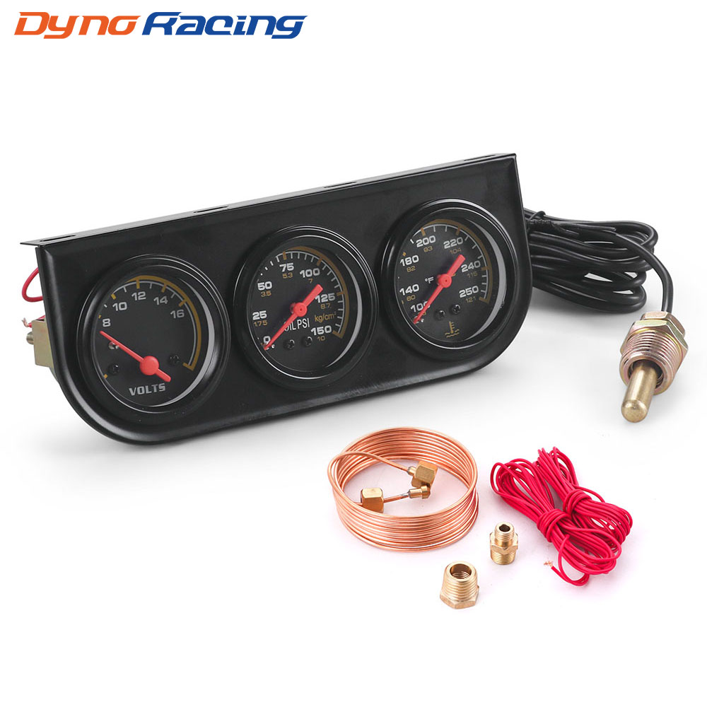 3 in1 トリプルゲージキット水温計 C/F＆油圧計 PSI ＆電圧計 12V カーメカニカルゲージセット センサー付き