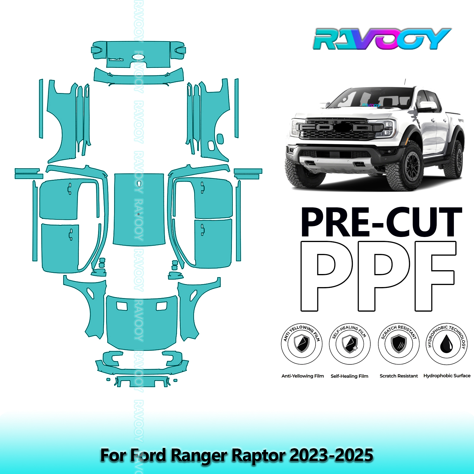 車プレカット PPF ペイント保護フィルムフル車両フォードレンジャーラプター 2023-2025