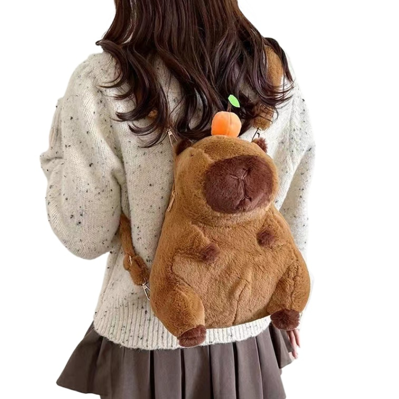 かわいいカピバラぬいぐるみショルダーバッグバックパックかわいい漫画ソフトチェストパック毛皮バッグ収納携帯電話バッグ冬のギフト学生のための