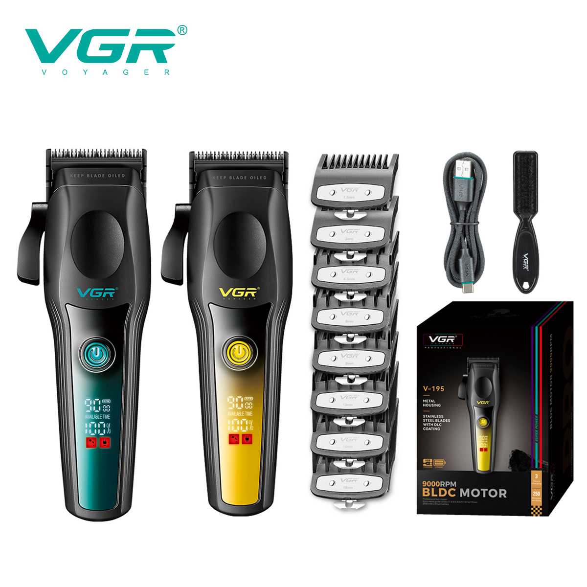 VGR 新ハイエンドバリカン金属ボディチタン合金シャープ刃ヘアトリマー液晶インテリジェントデジタルシェービングマシン V-195