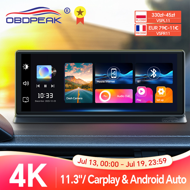 K2 Pro 11.3インチ ダッシュカム 4K 2160P 車 DVR 録画 Carplay