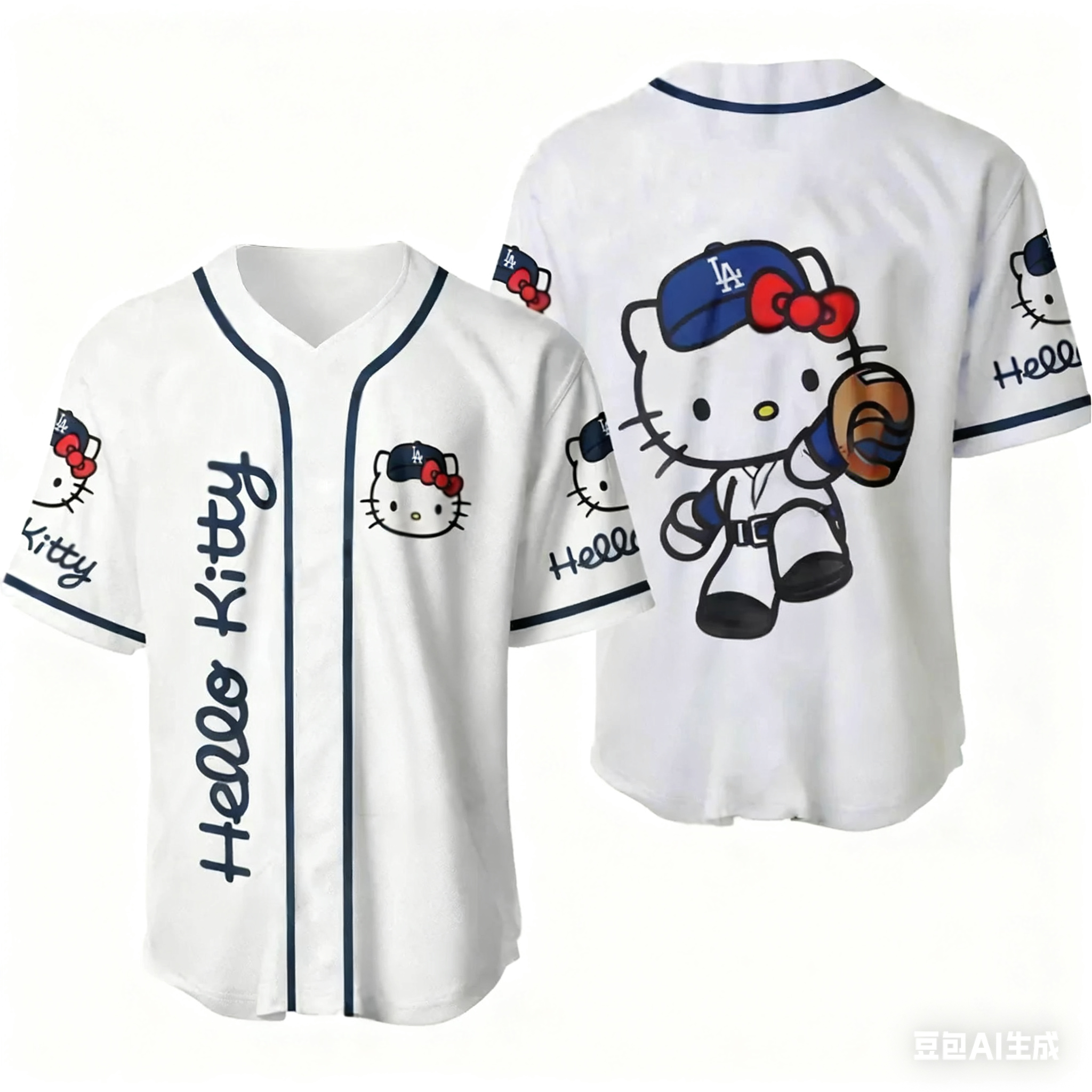 漫画ハローキティプリントサマースポーツ野球ジャージ半袖少年少女ルーズ野球ユニフォーム Kids_Adult トップスマッチング