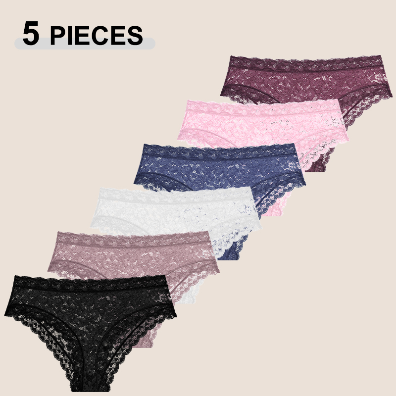 5 ピース/セットセクシーなレース花視点パンティー女性の夏通気性居心地の良いパンツ無地透明下着ランジェリー