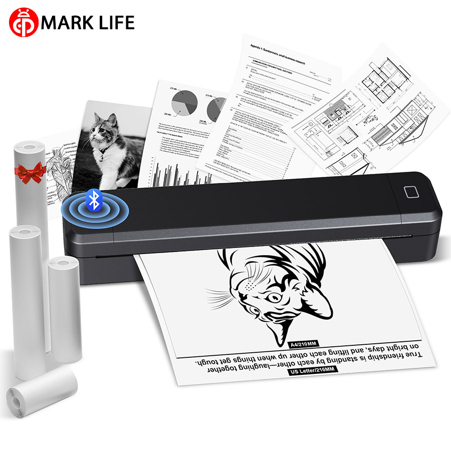 Marklife A4 サーマルプリンタポ​​ータブル Bluetooth プリンタ PDF 写真ドキュメント印刷機オフィスワークホームスクール X8