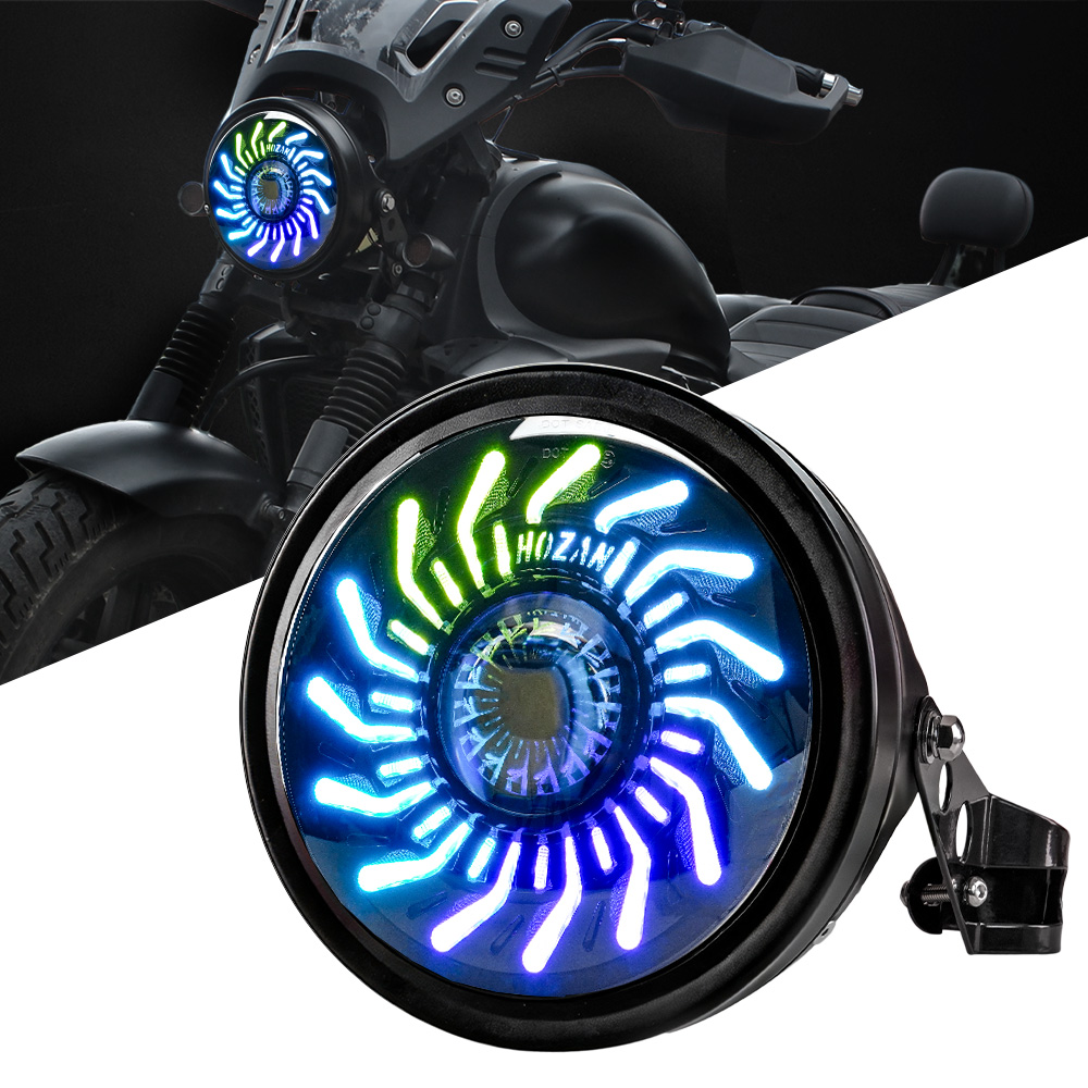 7インチ スパイラル RGB LED オートバイヘッドライトアプリ制御マルチカラー DRL ユニバーサルバイク Mod アクセサリー