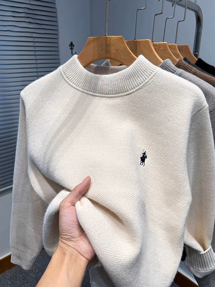 ハイエンドの高級ブランドラウンドネックセーターメンズ冬のトレンドポール刺繍デザイン新しいぬいぐるみ厚く暖かいカジュアルニットプルオーバー