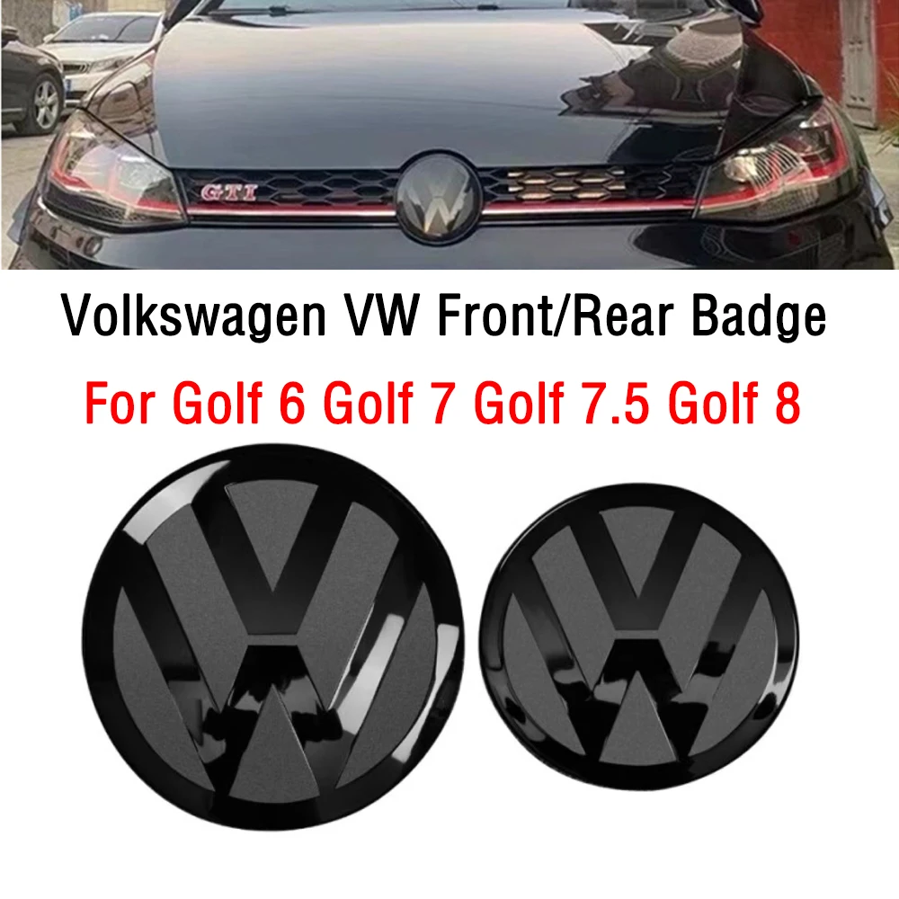 2 個のフロントとリアエンブレム VW ゴルフ 6/ゴルフ 7/ゴルフ 7.5/ゴルフ 8 ACC には影響しません修正されたブラックラベルフラットミラーロゴカバースティック