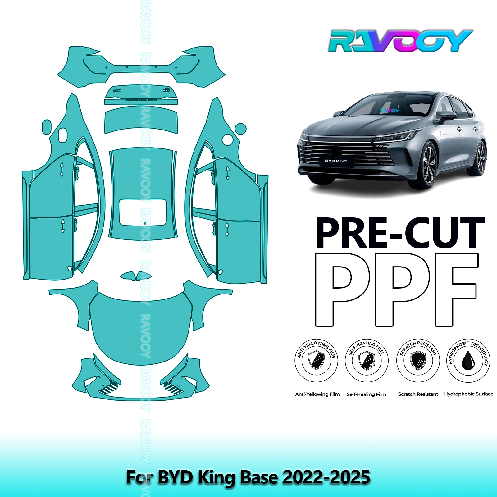 フル車両クリアブラジャープレカット PPF ペイント保護フィルム BYD キングベース 2022-2026 8.5mil 自己修復 TPU 傷つきにくい