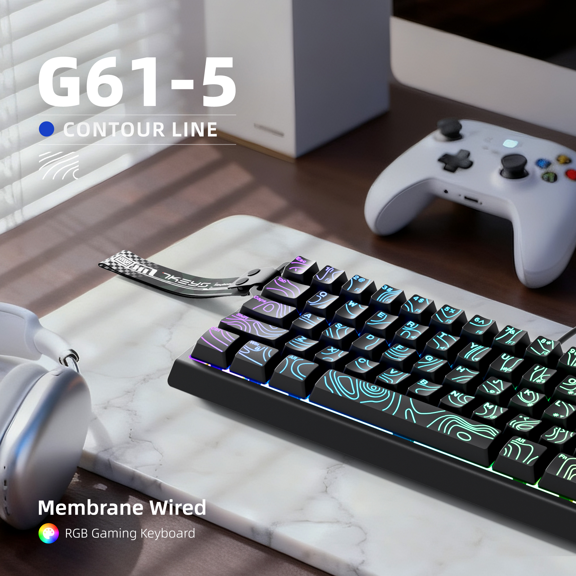 60% 有線ゲーム キーボード、RGB バックライト、防水ミニコンパクト 61 キー、PC/Mac ゲーマーに最適