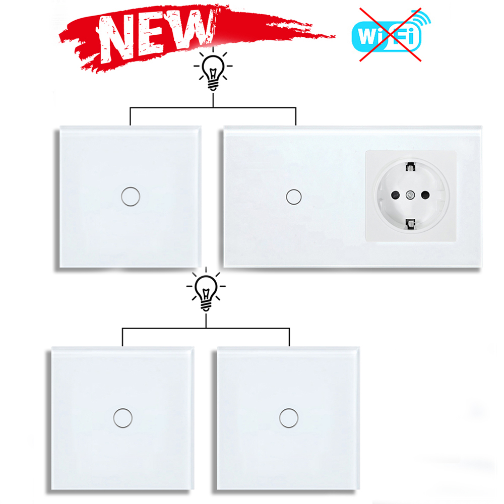 タッチライトスイッチ EU ソケット 1 ギャング 2 ウェイウォールライトスイッチ LED センサー強化ガラスインタラプタ EU 標準 240V