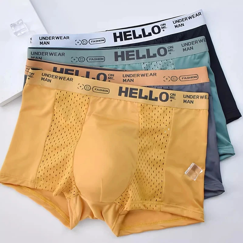 3 ピース/ロット男性の下着通気性メッシュ男のパンツ男性薄型セクシーなボクサー男性パンティーボクサーパンツアイスシルク