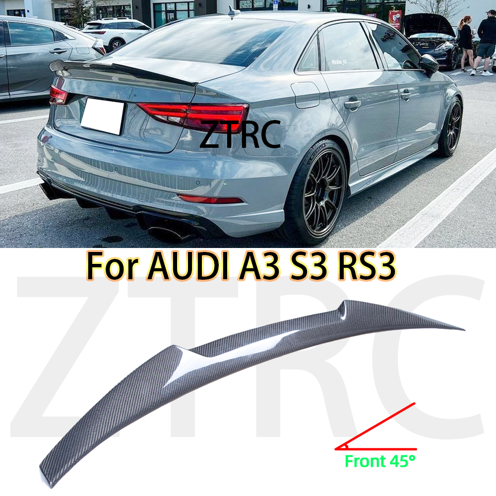 車のスポイラーアウディ A3 S3 RS3 8V リムジン M4 スタイルリアルカーボンファイバー素材リアスポイラートランクウイング 2013-2020