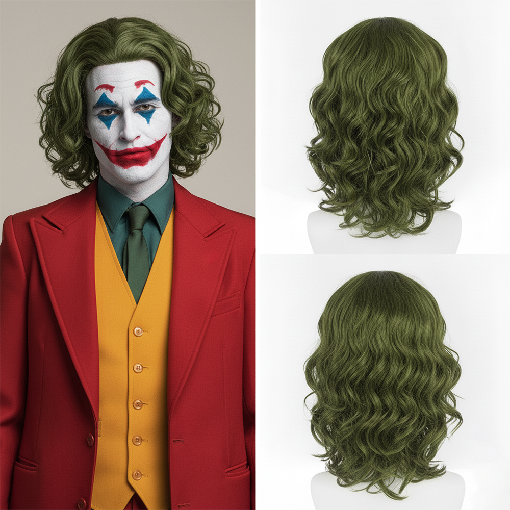 ジョーカーグリーン波状合成コスプレウィッグハロウィン仮装パーティーかぶと映画キャラクターコスプレウィッグ