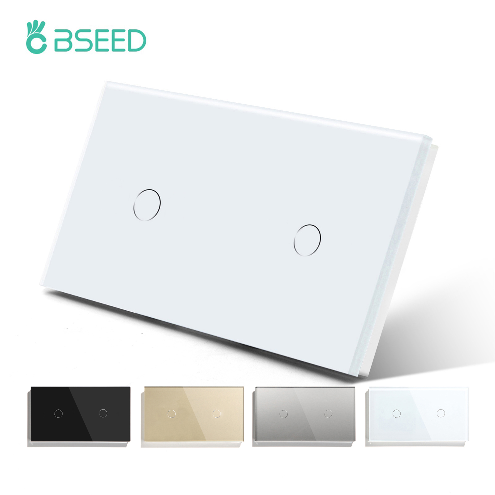 Bseed EU ダブル 2/4/6 ギャング 1Way 壁タッチセンサースイッチホームライトスイッチ白黒クリスタルクラスパネル LED ブルーバックライト