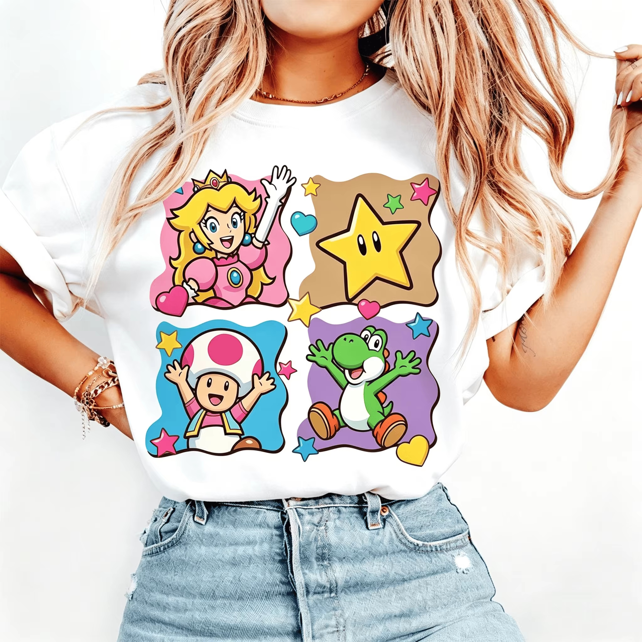 2026 夏シャツピーチ姫旅行 Tシャツ 2026 夏の新メンズレディース Y2K ヒップホップ綿特大 Tシャツ