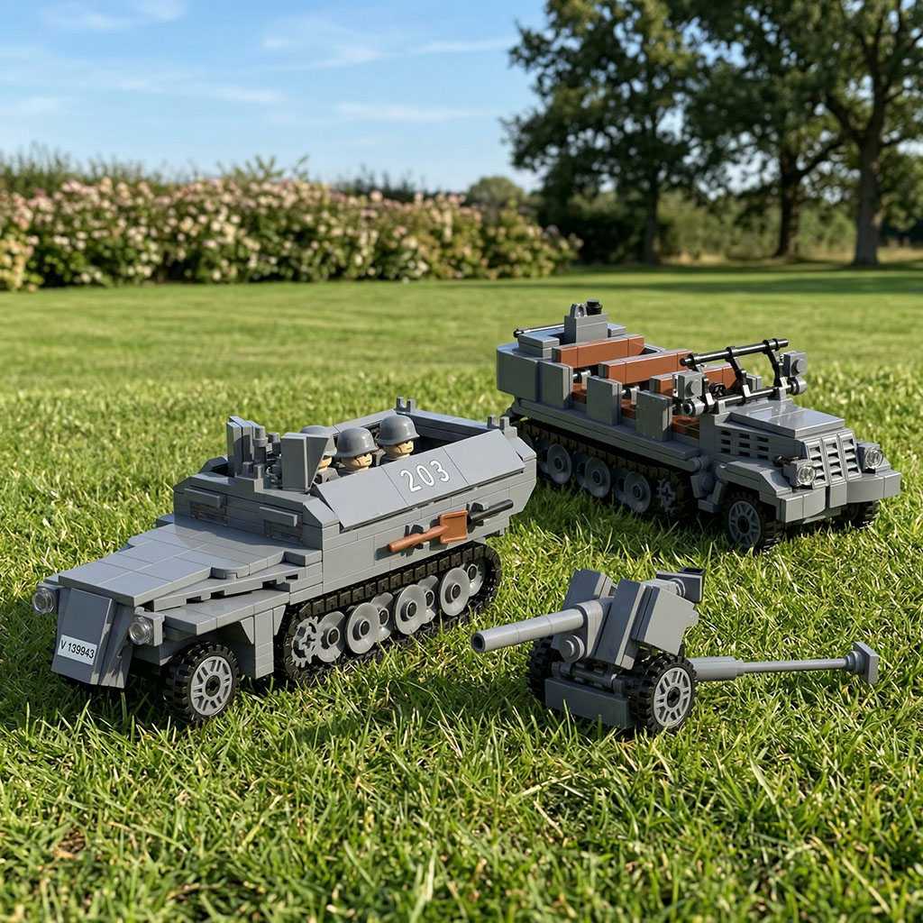 WW2 ドイツ Sd.Kfz.251 SdKfz.7 8 トンハーフトラック装甲兵員輸送車ビルディングブロック軍用車両トラクター pak40 おもちゃモデル