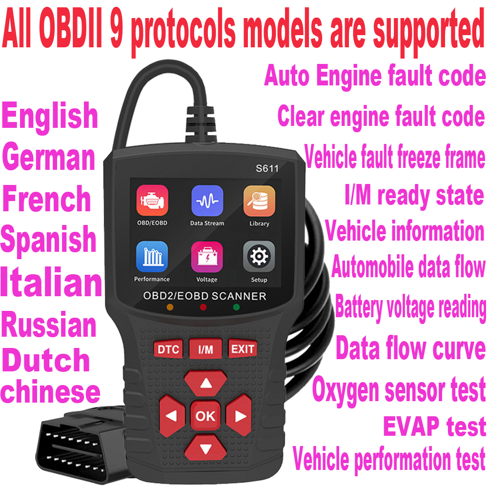 S611 OBD2 9 プロトコル自動車のクリア故障コードリーダープロの車のエンジン故障診断車スキャナツール
