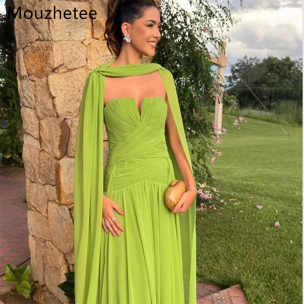 Mouzhetee A ラインストラップレスプリーツシンプルなイブニングドレス女性のためのフォーマルドレスエレガントなノースリーブウエディングドレスカスタムメイド 2026