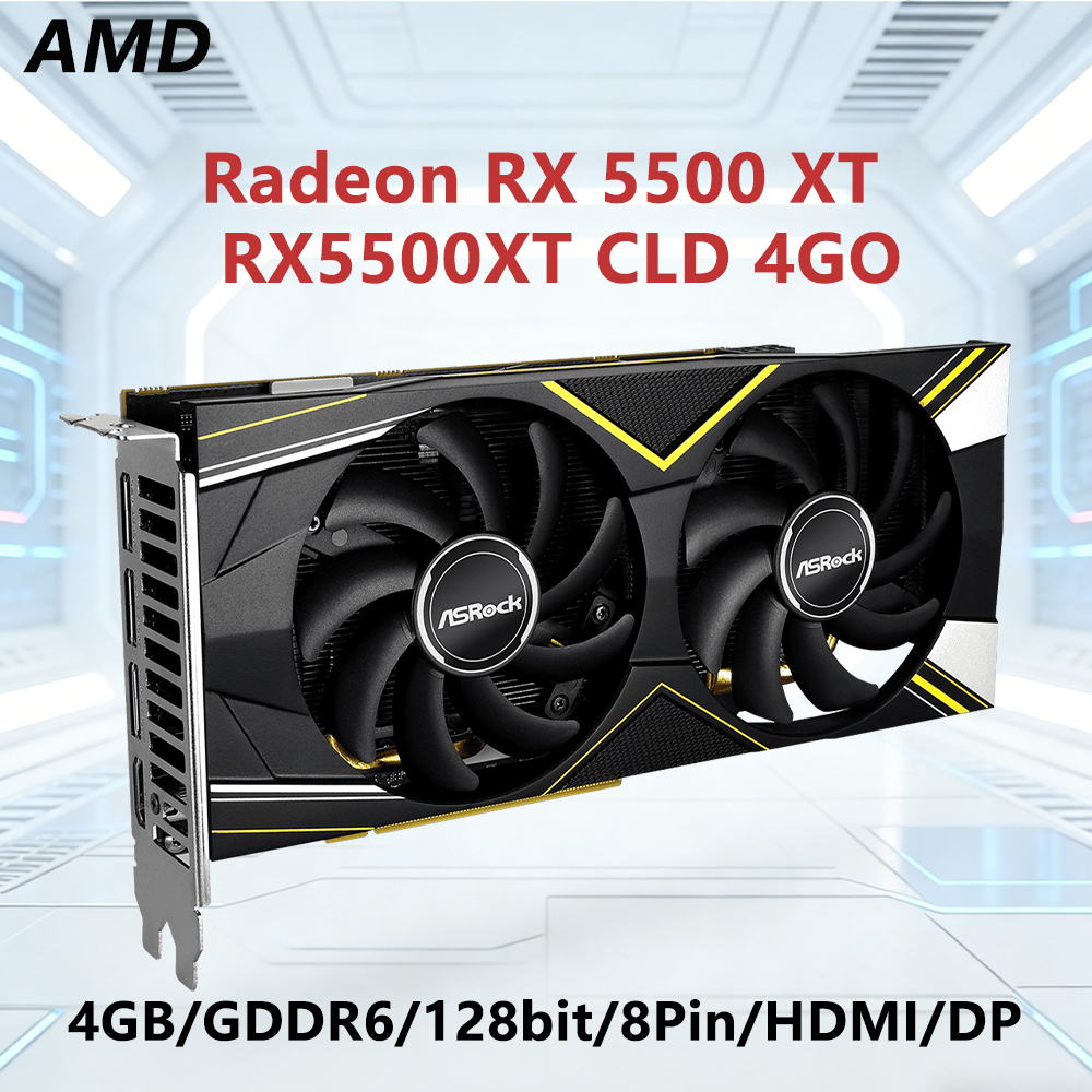 ASRock AMD Radeon RX 5500 XT Challenger D 4G OC 4GB GDDR6 128ビット グラフィックカード PCI-E 4.0 HDMI DP 8ピン ゲームまたはオフィス用GPU