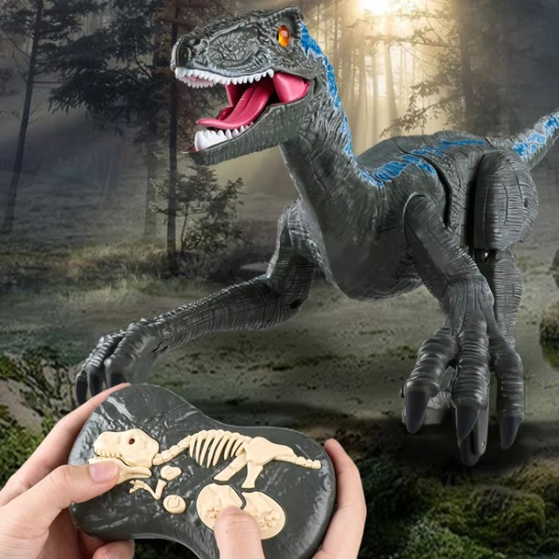 子供 2.4 グラムリモコン恐竜おもちゃ子供シミュレーションウォーキングアクション RC 動物ヴェロキラプトル LED ライト付き男の子のおもちゃギフト