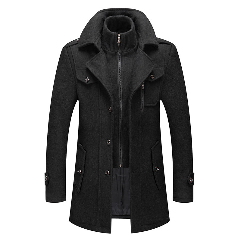 メンズウールオーバーコート冬のビジネスコートダブルカラー暖かいトレンチコート男性用防寒クラシックロングジャケット