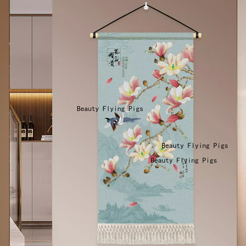 1pc Blended Decorative Painting Chinese Style Flower and Bird Hanging Paintings Tea Room Partition Wall Cloth Home Decoration