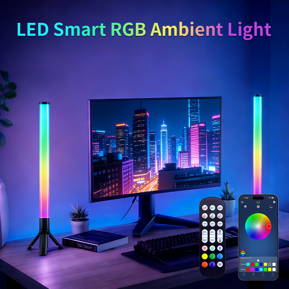 コーナー USB RGB 360 °アンビエントリズムライト調光可能な色変更 Bluetooth アプリ制御リモコンリビングルームと寝室用