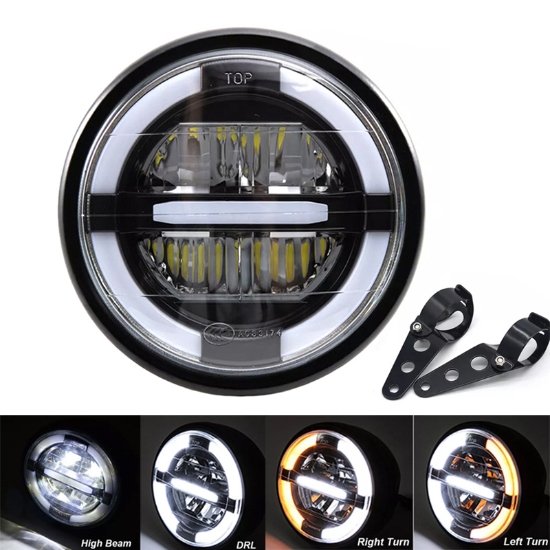 オートバイカフェレーサー LED ヘッドライトヴィンテージヘッドランプ高低ビームインジケータハーレーボバーチョッパーカスタム CBR オールドスクール