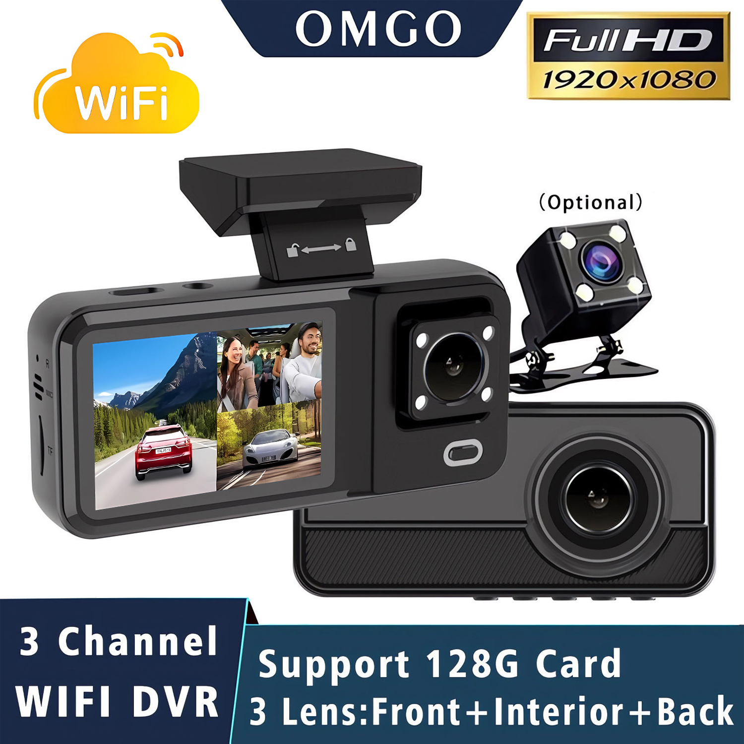3 チャンネル WIFI カー DVR HD 1080P キャビン車両ダッシュカム 3 ウェイカメラ DVR レコーダービデオレジストレーターミニダッシュカムカムコード