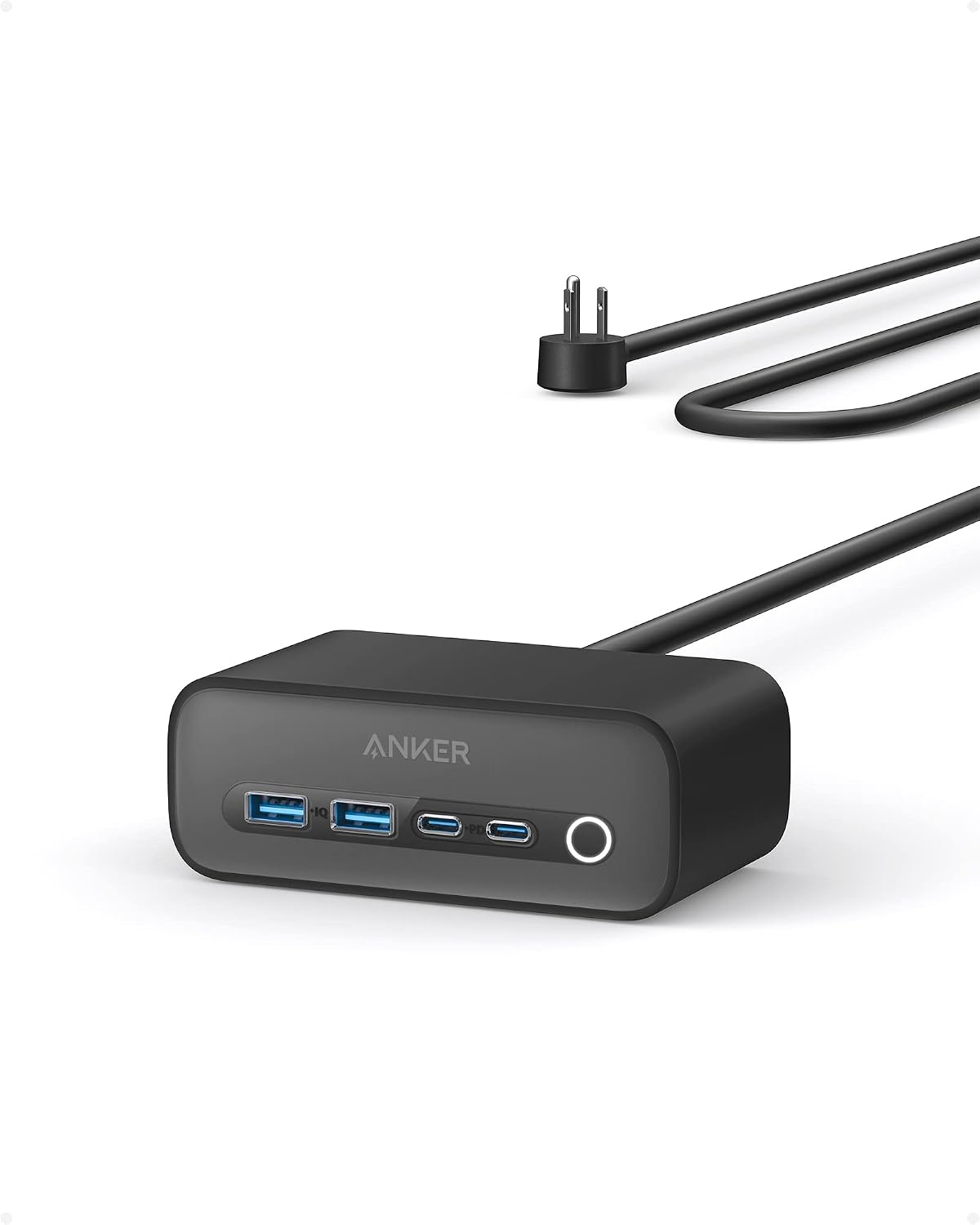 7-in-1 USB C 電源タップ、5 フィート延長コード付き、AC コンセント 3 個、USB-A 2 個、USB-C 2 個、最大 65W MacBook Pro、ホーム、オフィス用 (ファントムブラック)