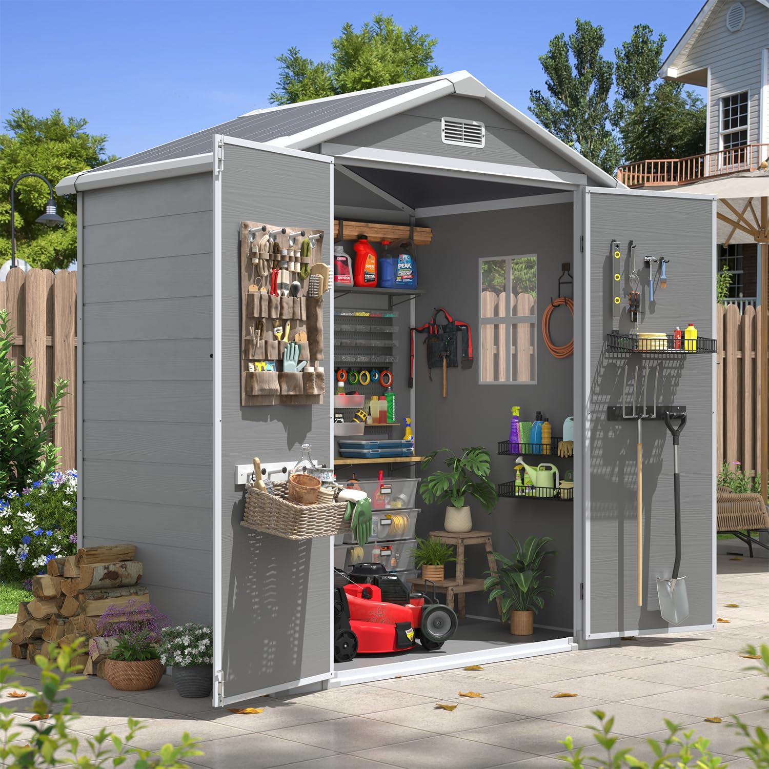 6x4フィート屋外収納小屋プラスチック庭樹脂床付き
