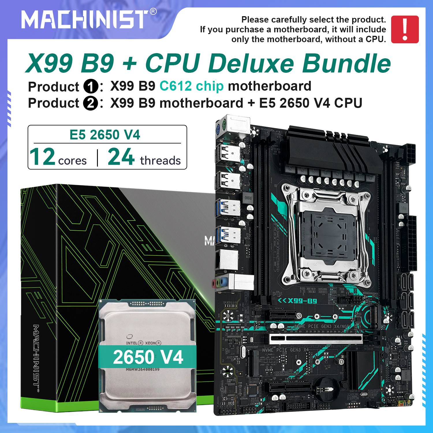 MACHINIST X99 B9 マザーボード LGA2011-3 セットキット Xeon E5 2650 V4 CPU サポート DDR4 RAM M.2 NVME SATA M-ATX ゲーミングコンピュータ用