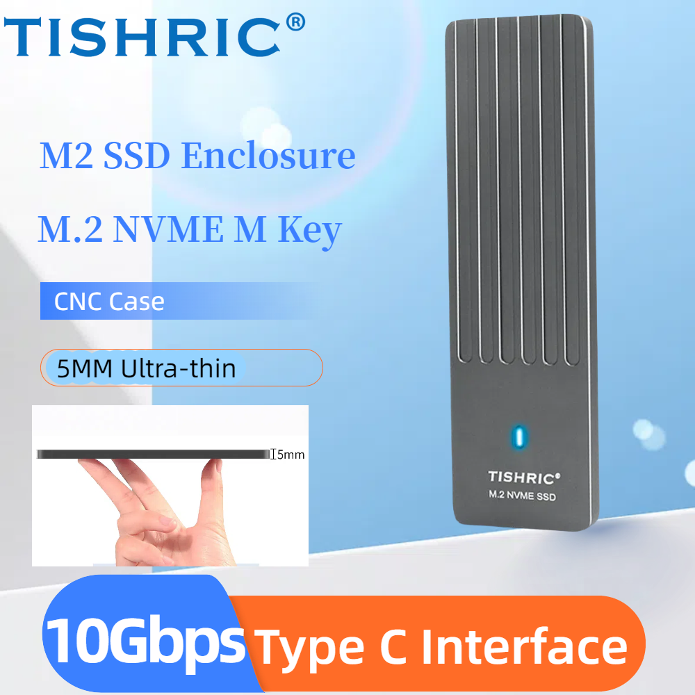 TISHRIC M2 SSD エンクロージャ M.2 NVME M キー 10Gbps SSD ケース タイプ C 5MM 超薄型ハードドライブエンクロージャ M2 NVME アダプタ外部ケース