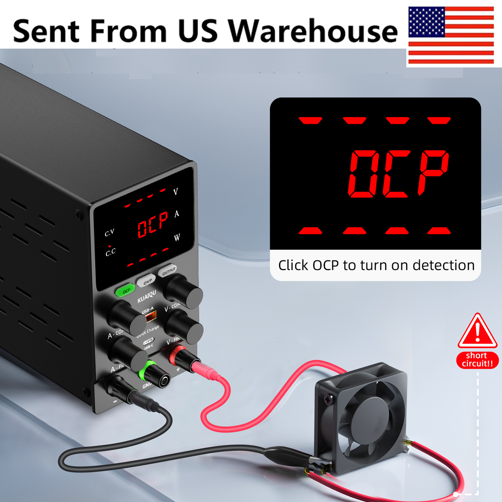 KUAIQU 実験室用可変電源 30V 10A 60V 5A DC スイッチング式安定化ベンチ電源 OCP/OVP/出力/エンコーダ付き