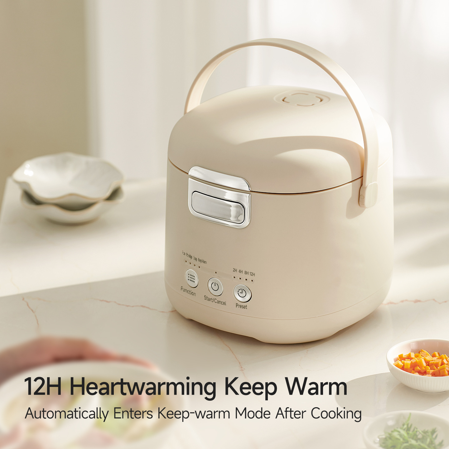 1.2L ミニ電気炊飯器 12H 予約タイマー 定温保温 ノンスティックチタン内釜 ワンタッチオペラ