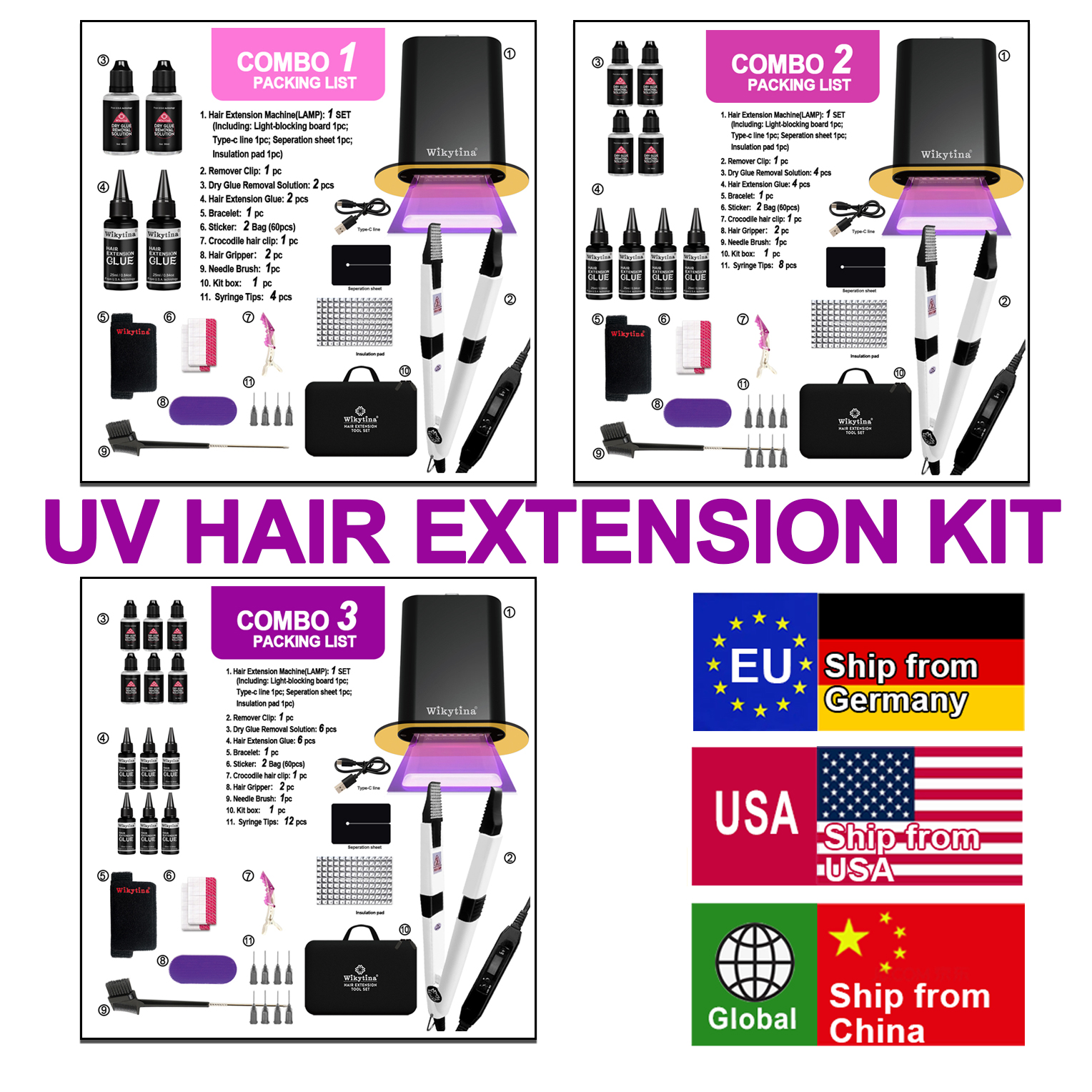 UV V Light ヘアエクステンション ツール キット コンプリート セット V-light UV グルーとリムーバー マシン付き - サロン スタイリング ツール ベストセラー