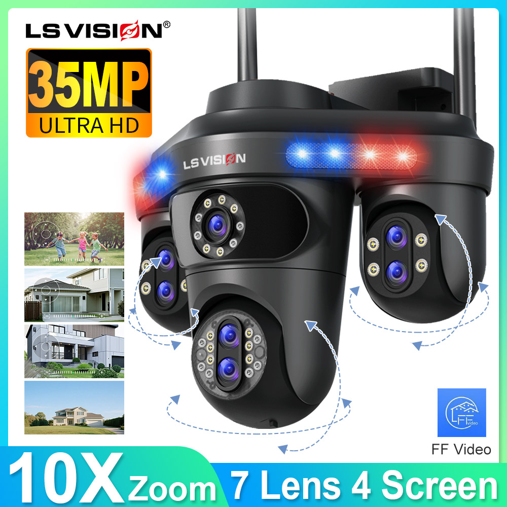 LS VISION 35MP 4 スクリーン WiFi IP カメラ 10X ズームワイヤレス屋外 7 レンズ PTZ 2 ウェイオーディオ自動追跡監視カメラ