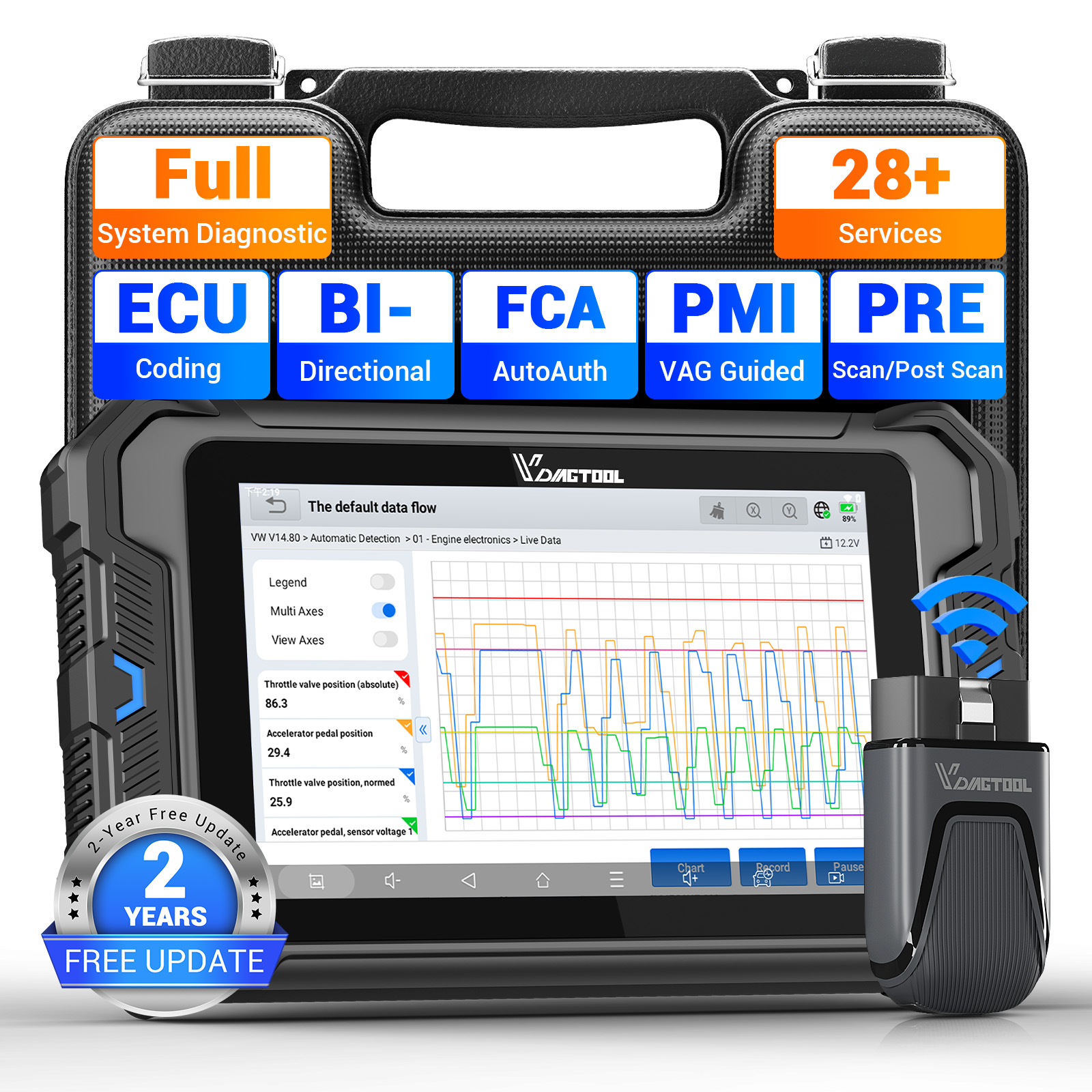 VDIAGTOOL VD80BT LITE OBD2 スキャナー車診断ツール 28 リセット CAN FD 付き