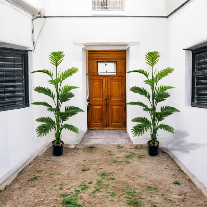 大型人工ヤシ植物15Leaf - 家庭やオフィスの装飾に最適、屋内および屋外での使用、洗面器は含まれません。