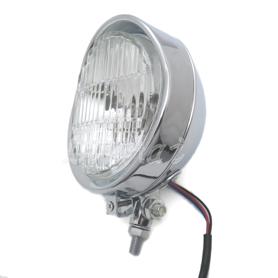 オートバイ 5.7 "12V クロームレトロヘッドライトクリアレンズハーレーオールドスクールボバーズカスタム