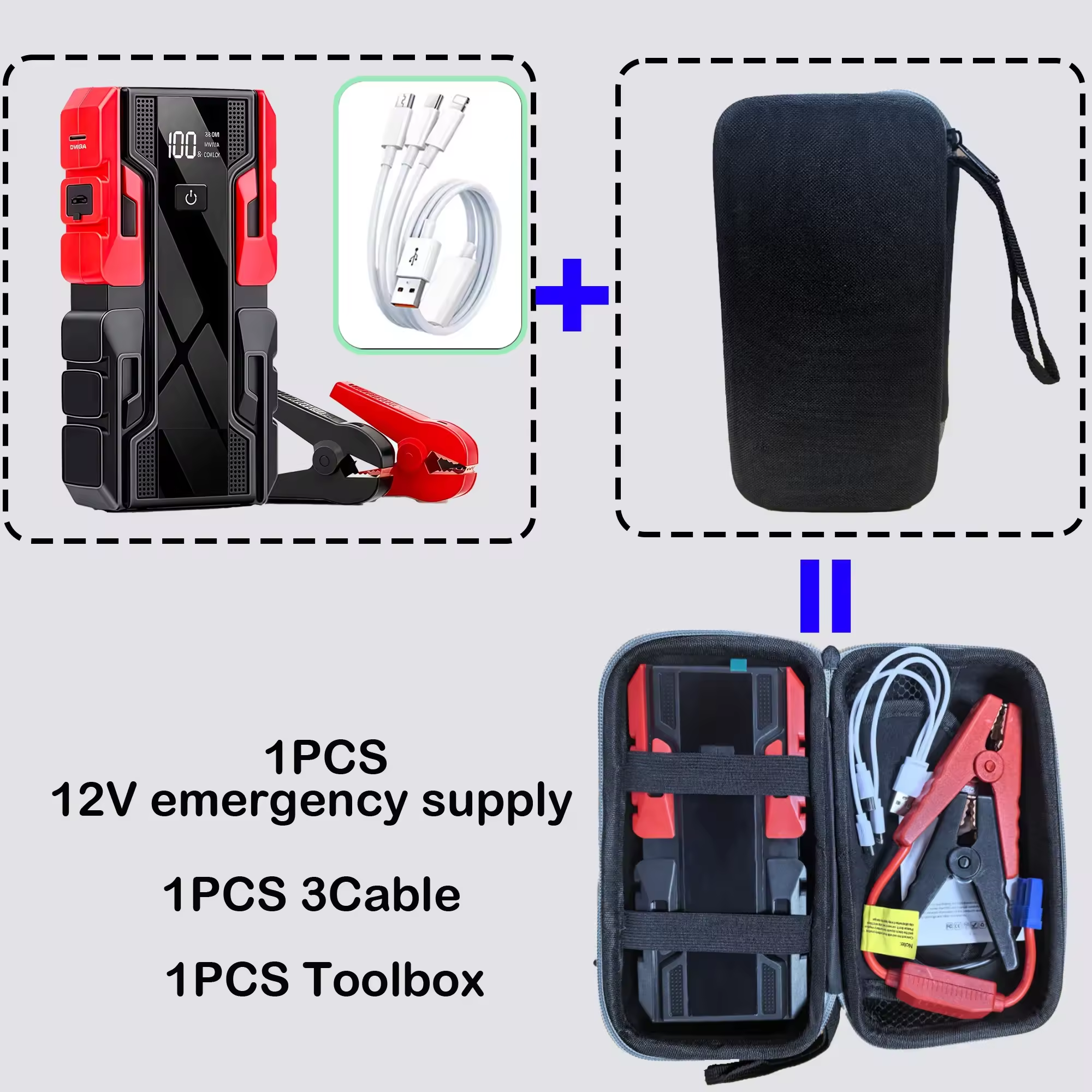 新しい 12V 99800mAh 車のジャンプスターター、ポータブル緊急パワーバンクバッテリーブースター LED ライト付き、USB、SUV バンオートバイ ATV 用