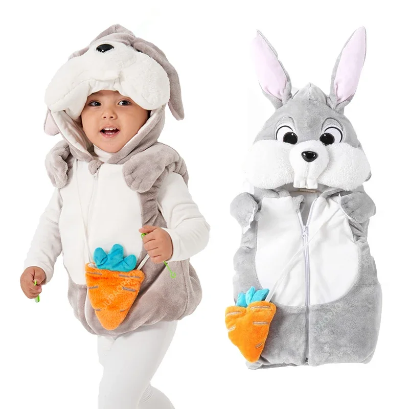 新しいハロウィン Purim イースター幼児ウサギバニー衣装パーカーベストニンジン冬肥厚 2 色 1-2T 2-3T