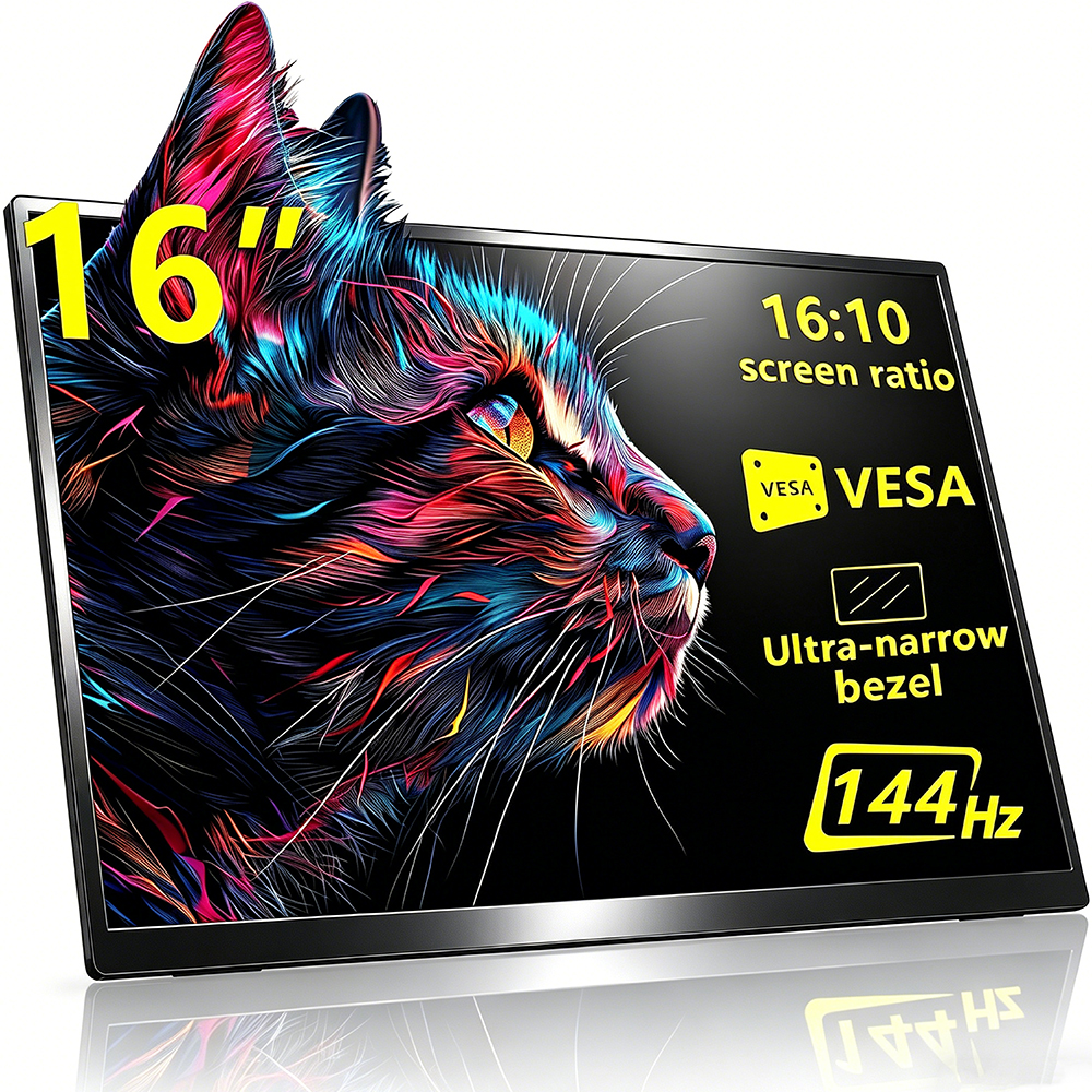 16 インチ 2.5K 144Hz ポータブル モニター、解像度 2560*1600、100% sRGB、ナローベゼル超薄型軽量モニター