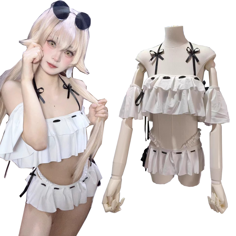 Blue Archive Ajitani Hifumi Swimsuit Cosplay Sukumizu Swimwear For Cute Lolita Student Girl White Ruffle Swimsuits Bathing Suit