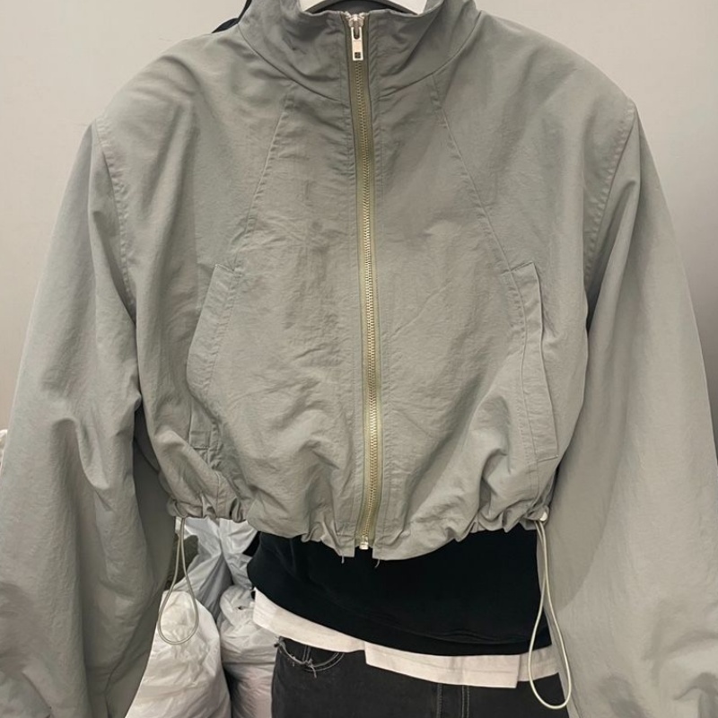 ヴィンテージ女性のジャケット秋クロップドウインドブレーカー Techwear ウエストを締めるストリートウェア長袖カジュアル女性特大トップ
