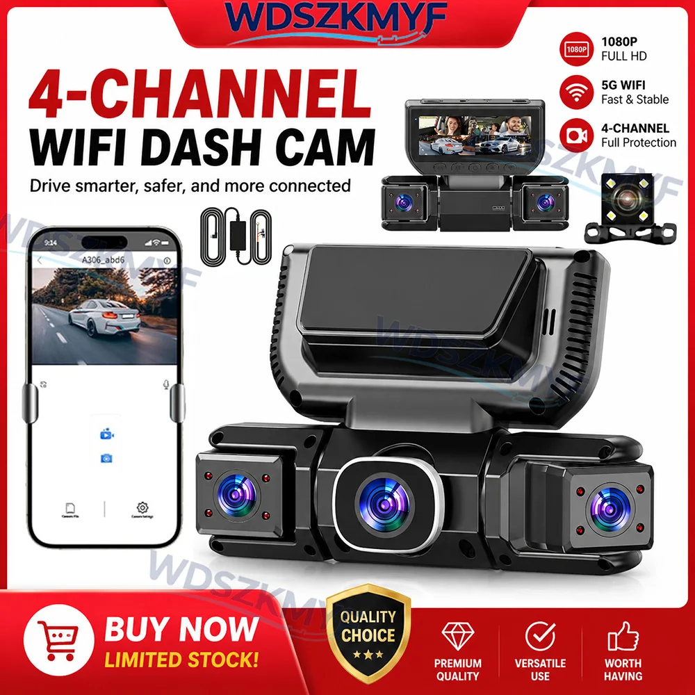 4 カメラダッシュカムフロント左右リアビューカメラ 360 度 WIFI 1080P ビデオレコーダー車 DVR 4 ウェイ追加 24H ハードウェアキット